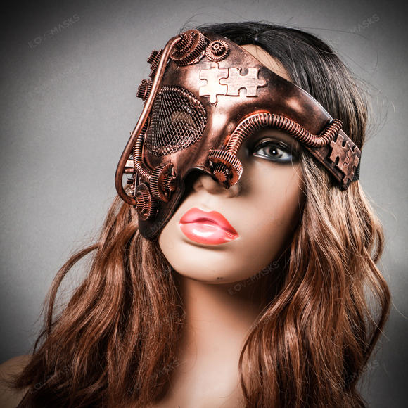 Phantom of Opera Steampunk Masquerade Half Face Mask - Copper - Picture 9 of 10